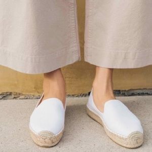 White Soludos Canvas Platform Smoking Slipper